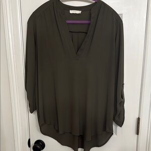 Lush Green Cuffed Sleeve High Low Blouse